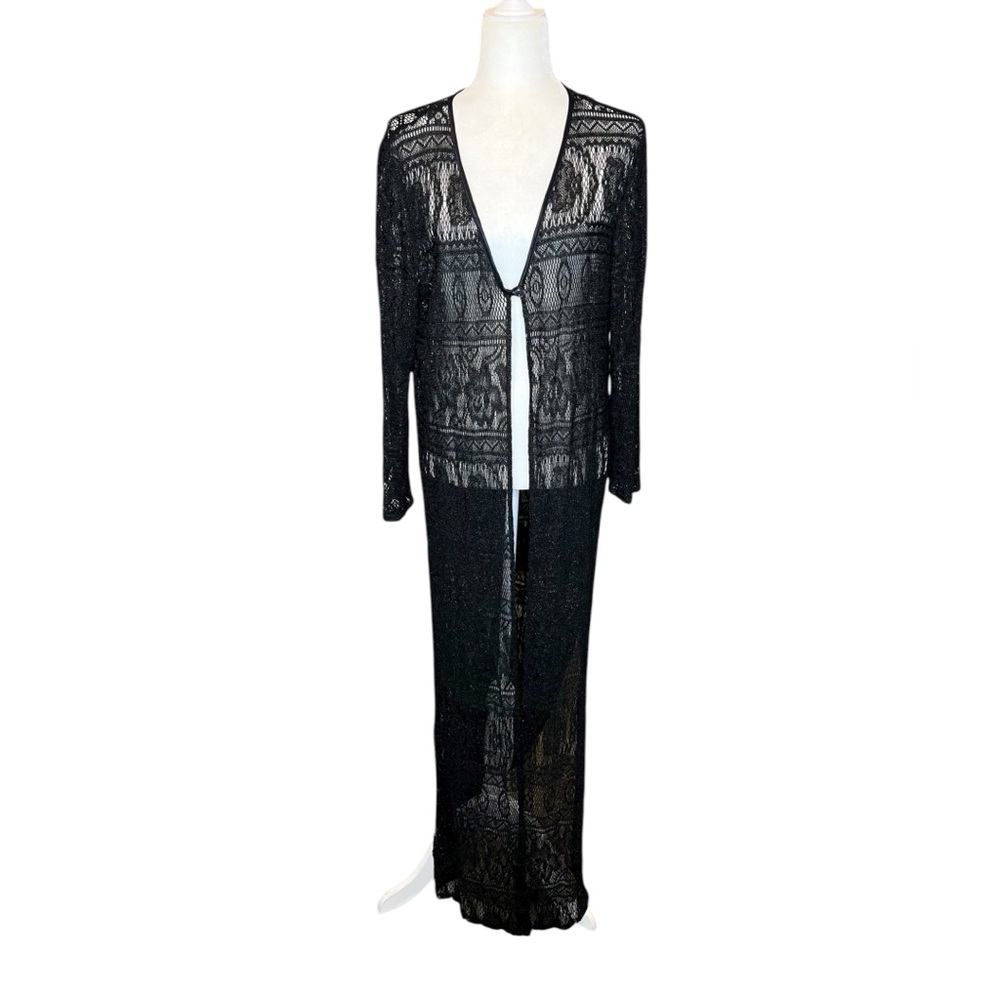 VTG 90s Y2K Whimsigoth Fairy Goth Black Lace Maxi Duster
SZ: M/L